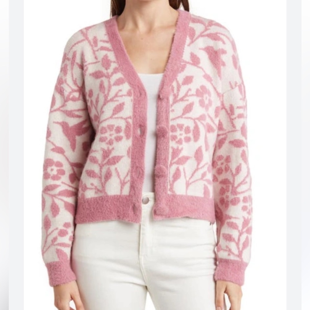 Floral Pink Cardigan Sweater